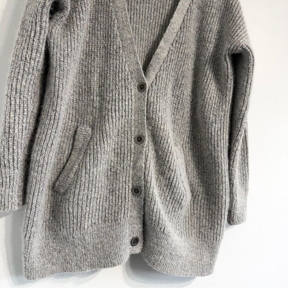 Free People Cloudy Day Cardigan light grey alpaca mohair wool grandpa boyfriend - Picture 5 of 12
